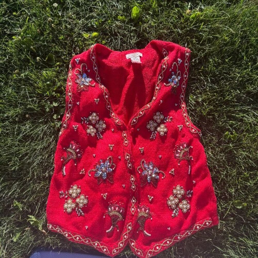 Beaded VTG Red Vest